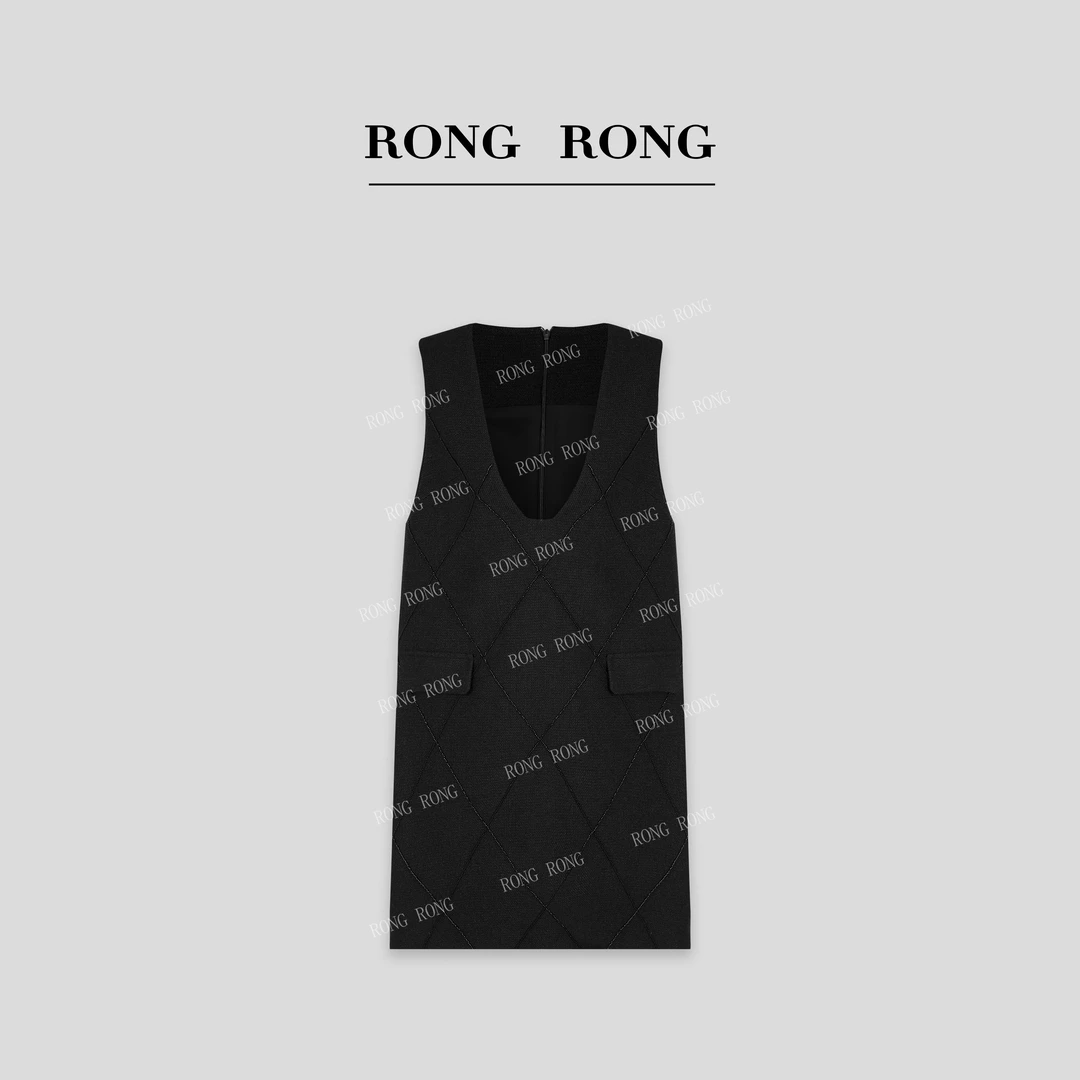 溶溶【松弛格调】RONGRONGV领高定小米珠绣几何图案背心裙SL2515062