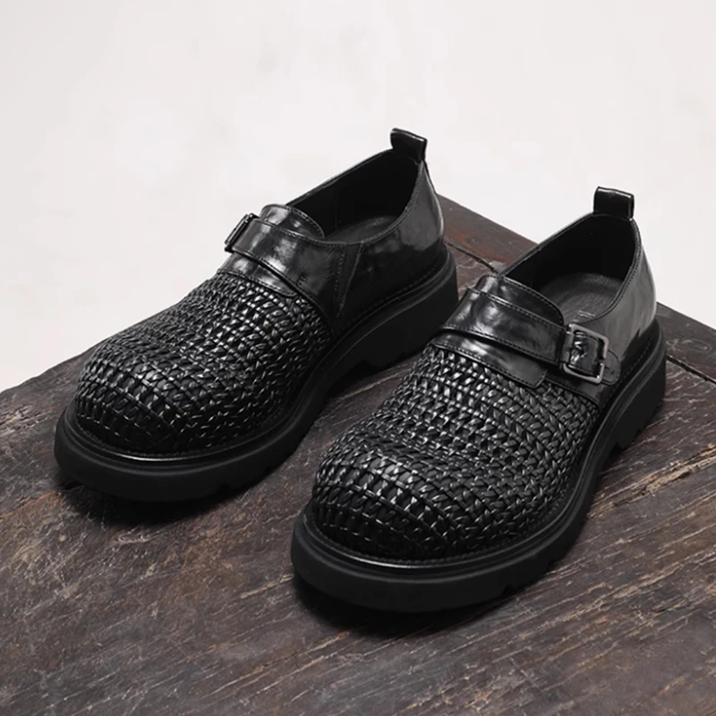 夏季新款手工编织皮凉鞋厚底英伦风头层牛皮镂空透气休闲时尚潮鞋