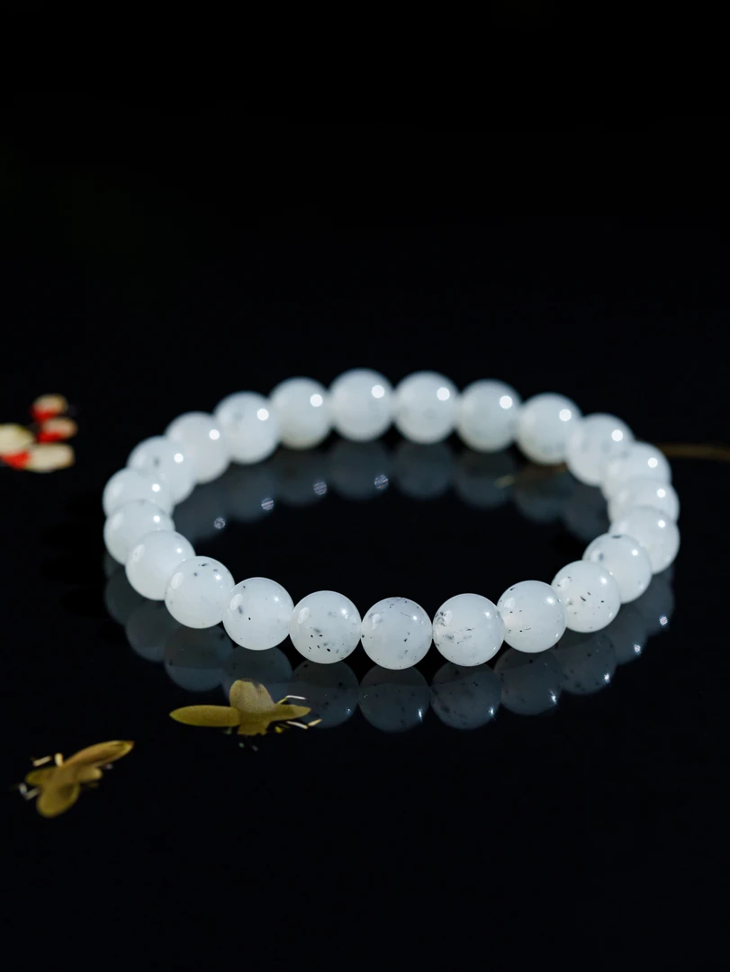 【臻选点墨】和田玉点墨青花素圈手串7.5mm+  D3468