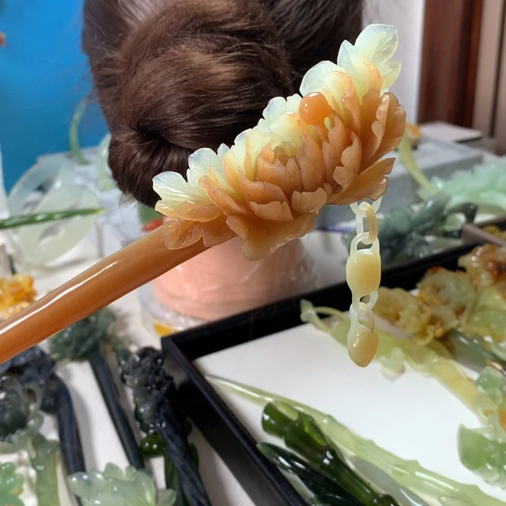 未镶嵌蛇纹石玉发簪秋*