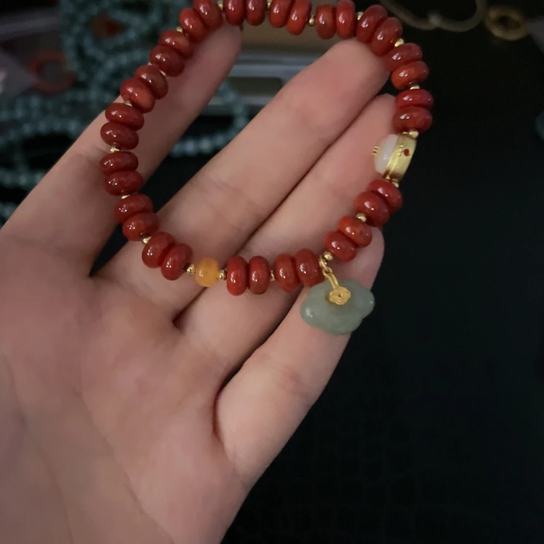 烟晶手链银S925镶嵌南红W555