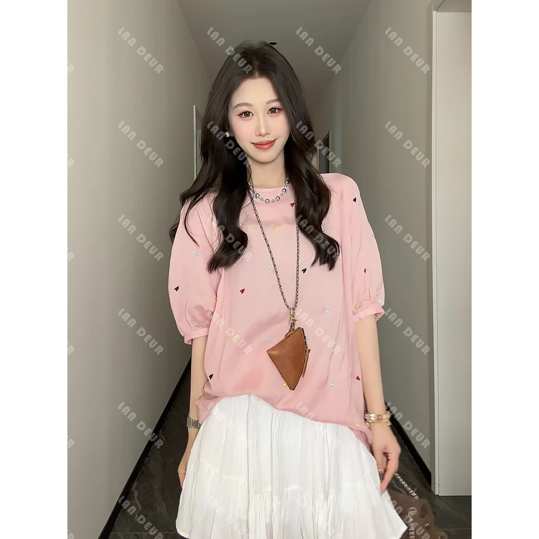 JIUJIU【诺曼花园】时尚百搭打底夏季宽松圆领韩版ins设计感衬衫