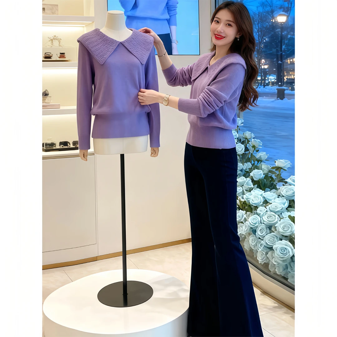 SHALLDOER  时尚紫色套装女秋冬季潮流百搭翻领上衣阔腿裤两件套