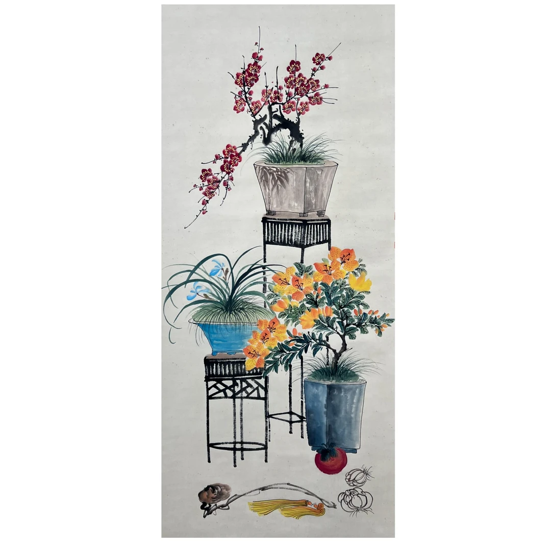 DL13007 四人合作 花鸟 纸本68*138