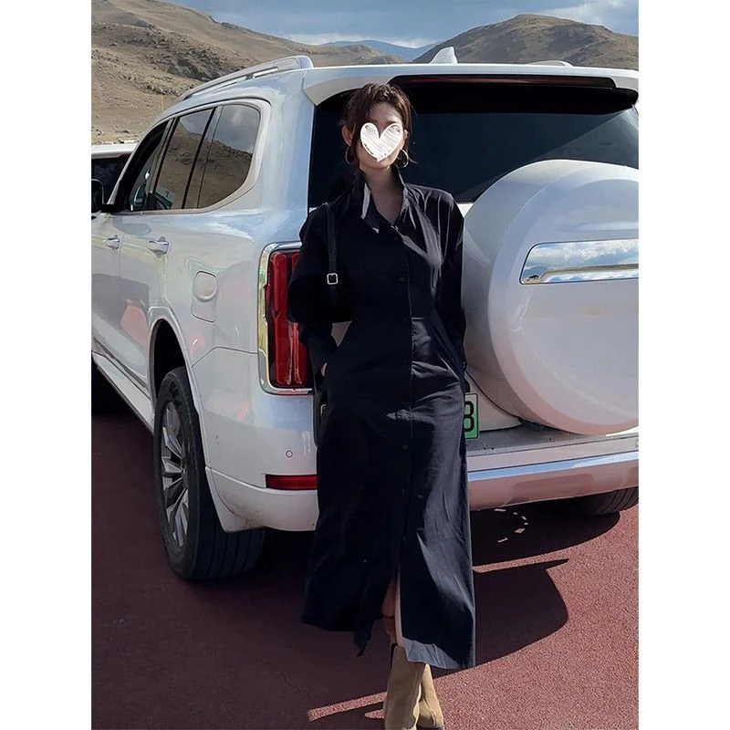 设计感洋气高领收腰单排中长款裙子25年新款韩系气质连衣裙送腰带