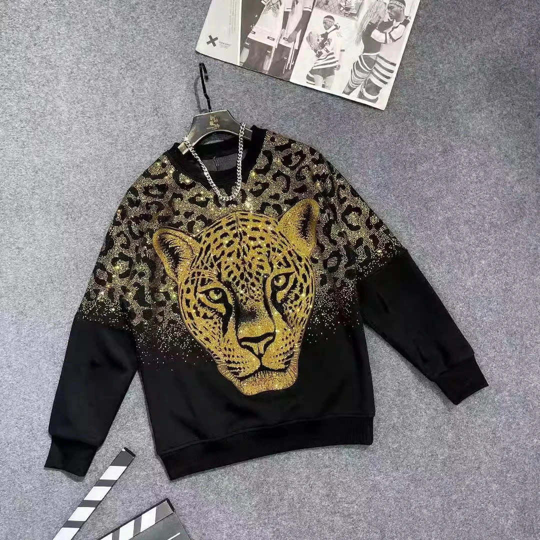 梦泡潮牌2025秋冬新款时尚烫钻圆领长袖卫衣男士潮流百搭帅气上衣