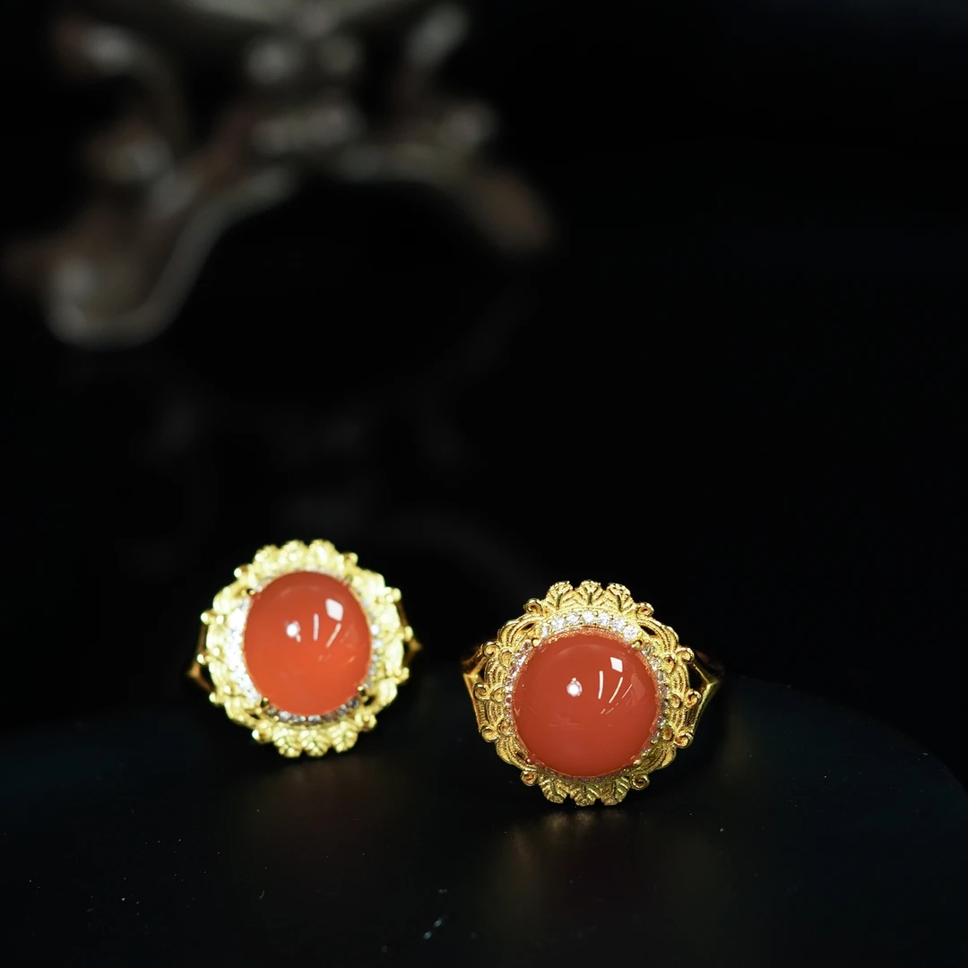 【星浩好物】s925银镶南红戒指QT178H68【多样性发一件】10mm+