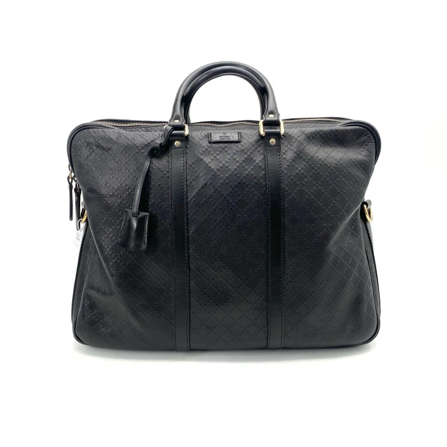 95新 GUCCI/古驰 黑色男士商务手提公文包经典十字纹 尺寸40/30