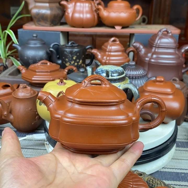 茶壶紫砂四方竹鼓330cc原矿赵庄朱泥特价