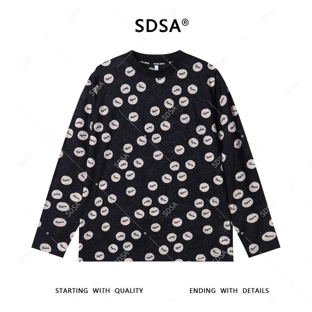 SDSA男士秋冬新款轻奢痞帅男装撞色提花字母圆领长袖T恤网红款