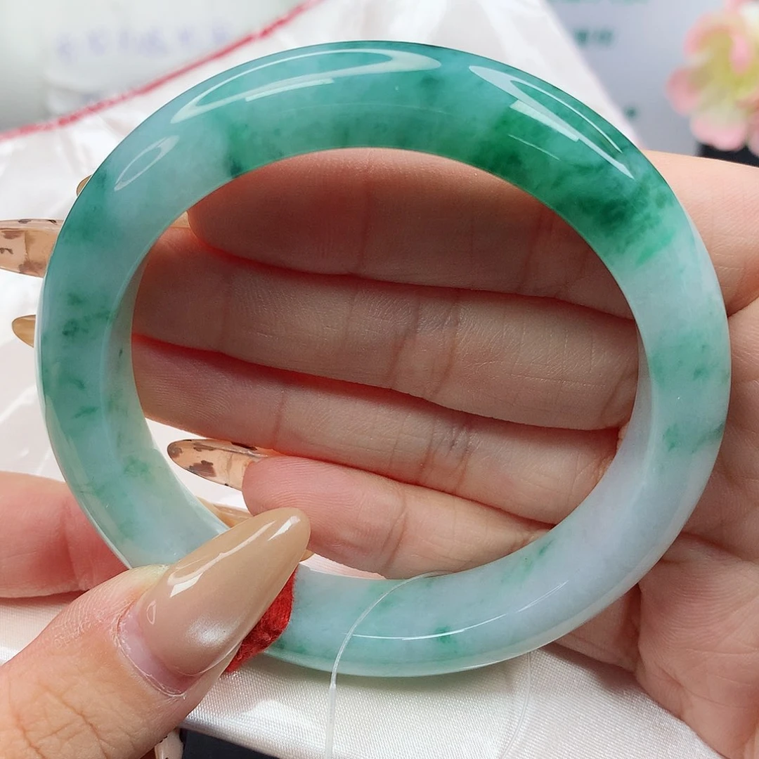 未镶嵌手镯翡翠13细糯化飘阳绿花