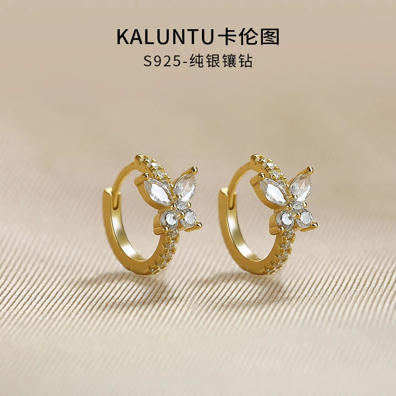 925银耳饰 通体纯银耳环女镶钻蝴蝶耳扣金色耳圈甜美耳钉2025新款