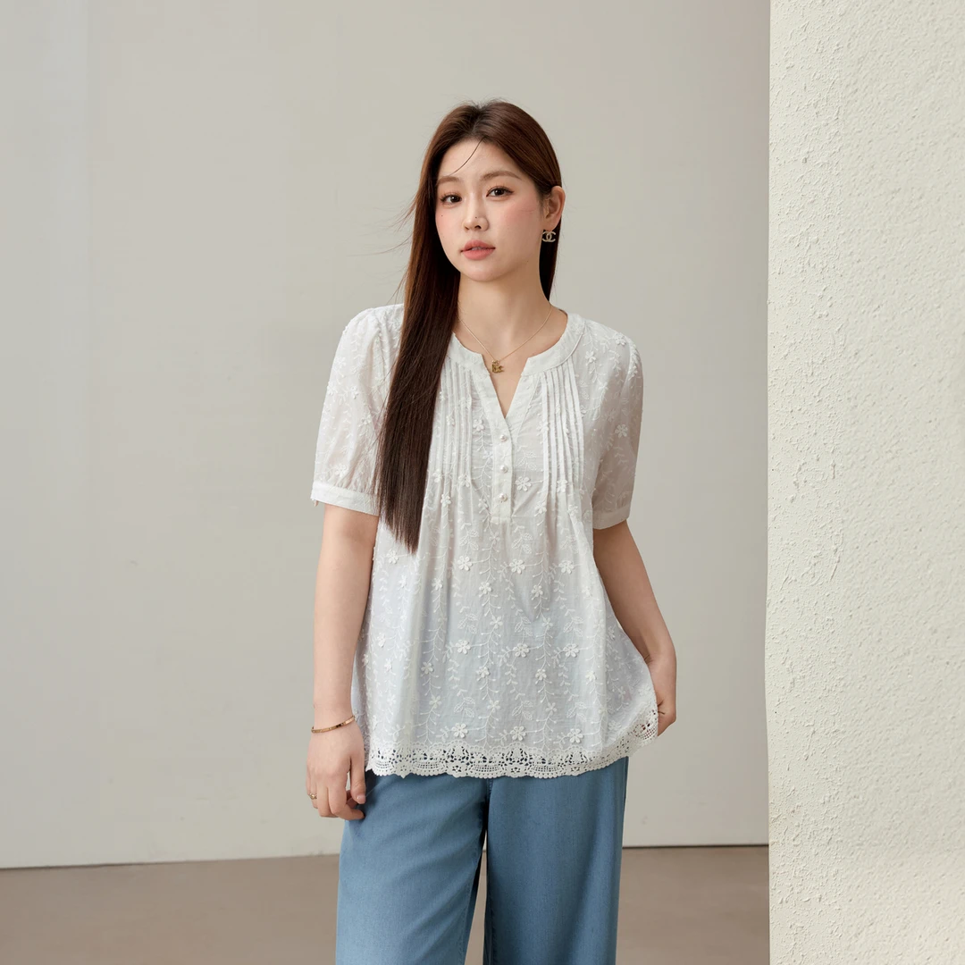 【甜美优雅衬衫】纤莉秀大码女装时尚棉感显瘦百搭衬衫QK1714