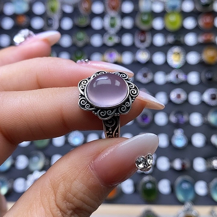 萤石戒指银S925镶嵌紫**嘻