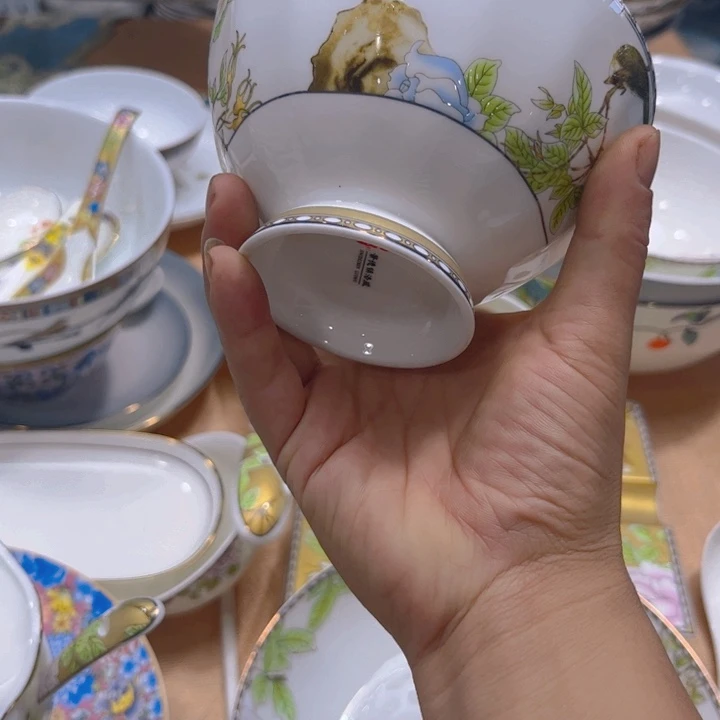 瓷片琴瑟和鸣碗六个微瑕4.5寸