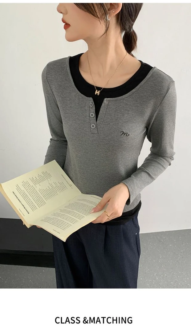 125Q圆领千金风极简风长袖静奢风T恤秋冬设计感7917
