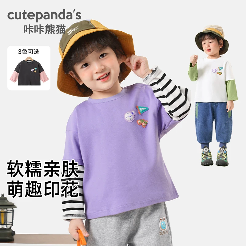 婴儿衣服男童女童假两件长袖t恤春秋儿童宝宝打底衫上衣Y9620