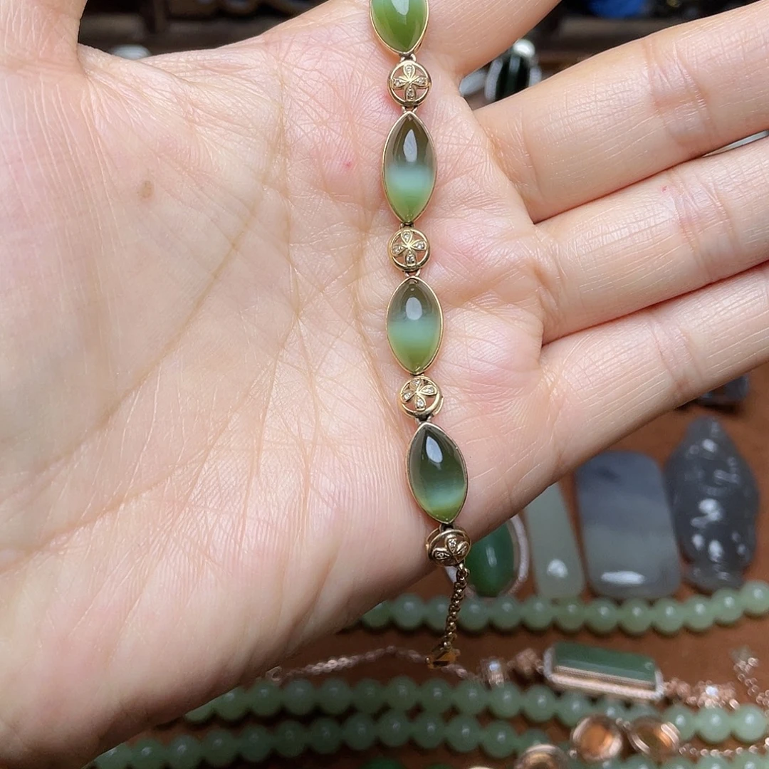 和田玉（碧玉）18K金镶嵌吊坠(不含链)手链