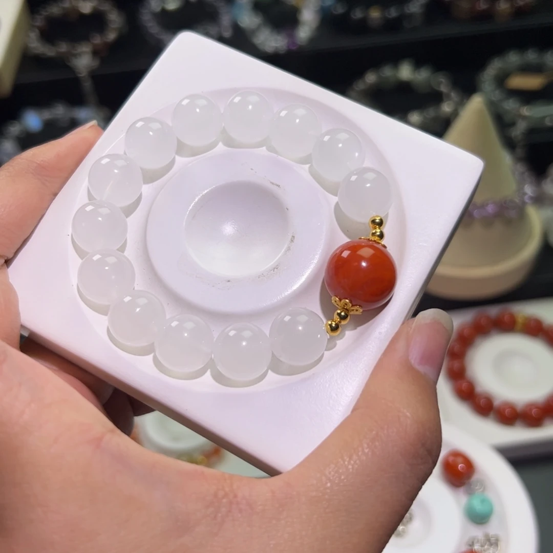 南红玛瑙银S925镀金镶嵌手链