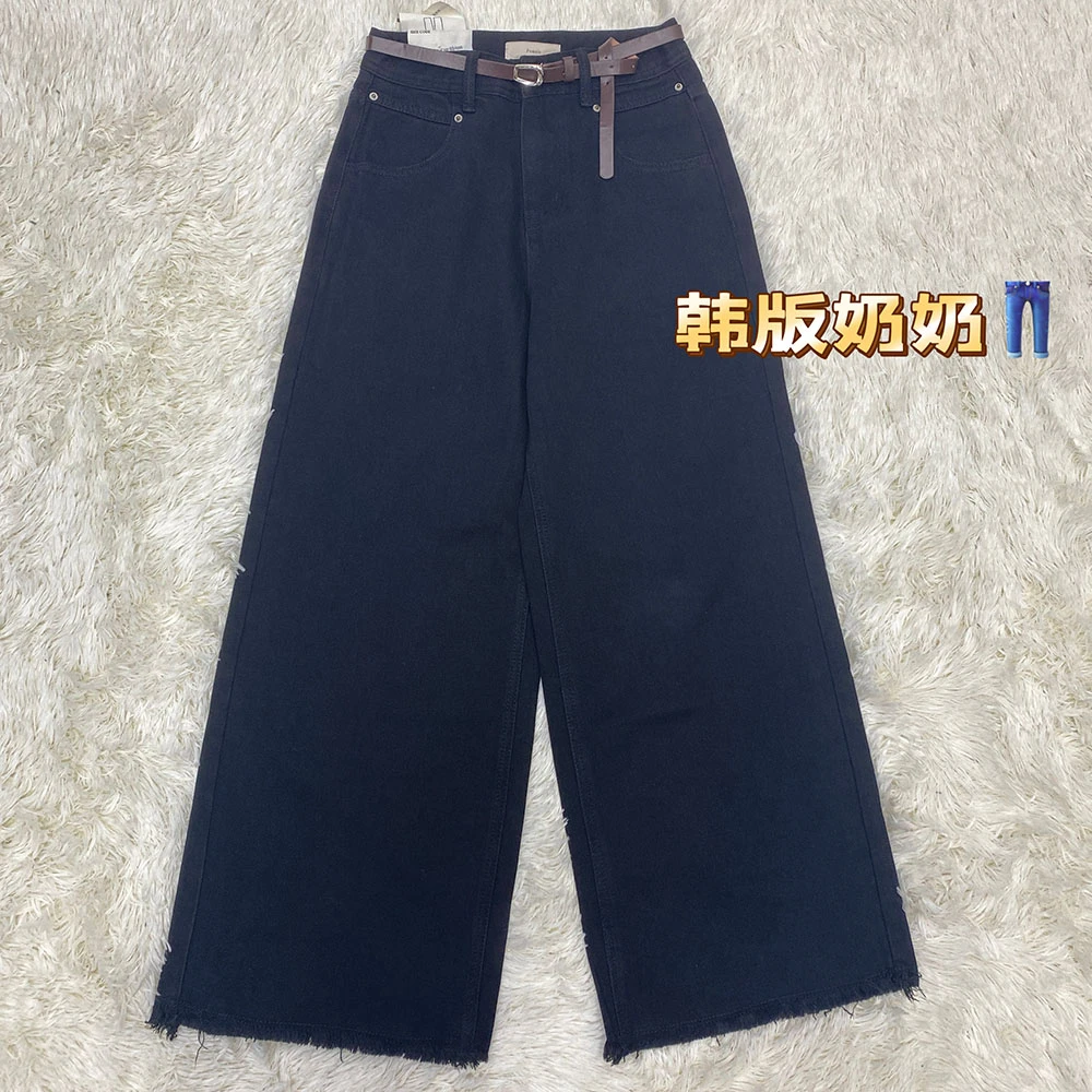 1851#毛边设计牛仔奶奶裤清新百搭宽松显瘦遮跨小个子美式阔腿裤
