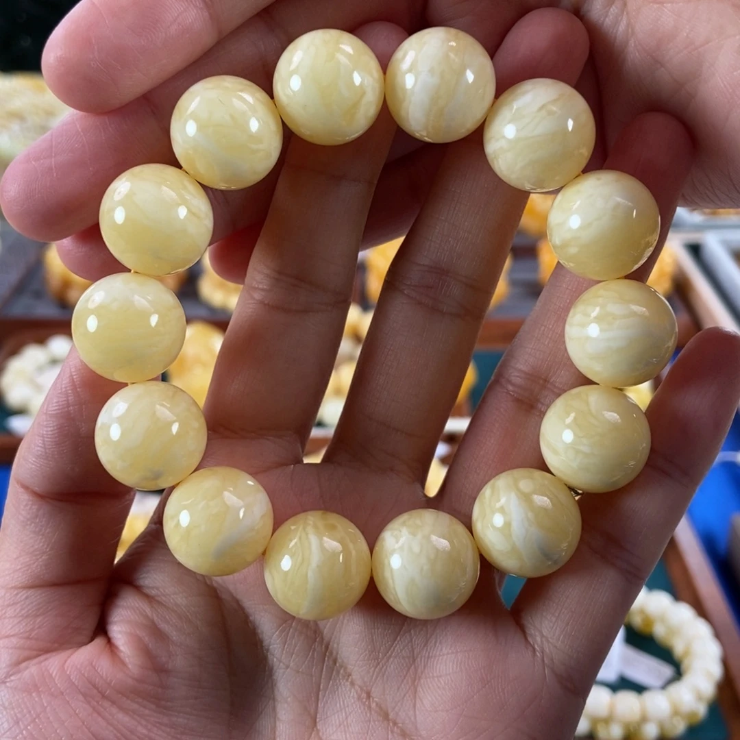 琥珀未镶嵌珠宝奇石16同料虎皮圆珠34.85