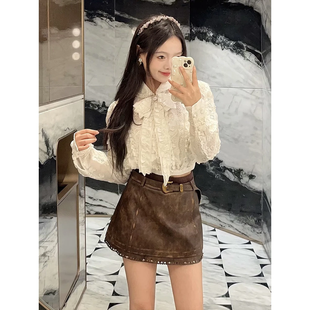 【DÉ MYSTÈRE】拉家2025冬季新款法式千金蝴蝶结刺绣衬衫GFC250108