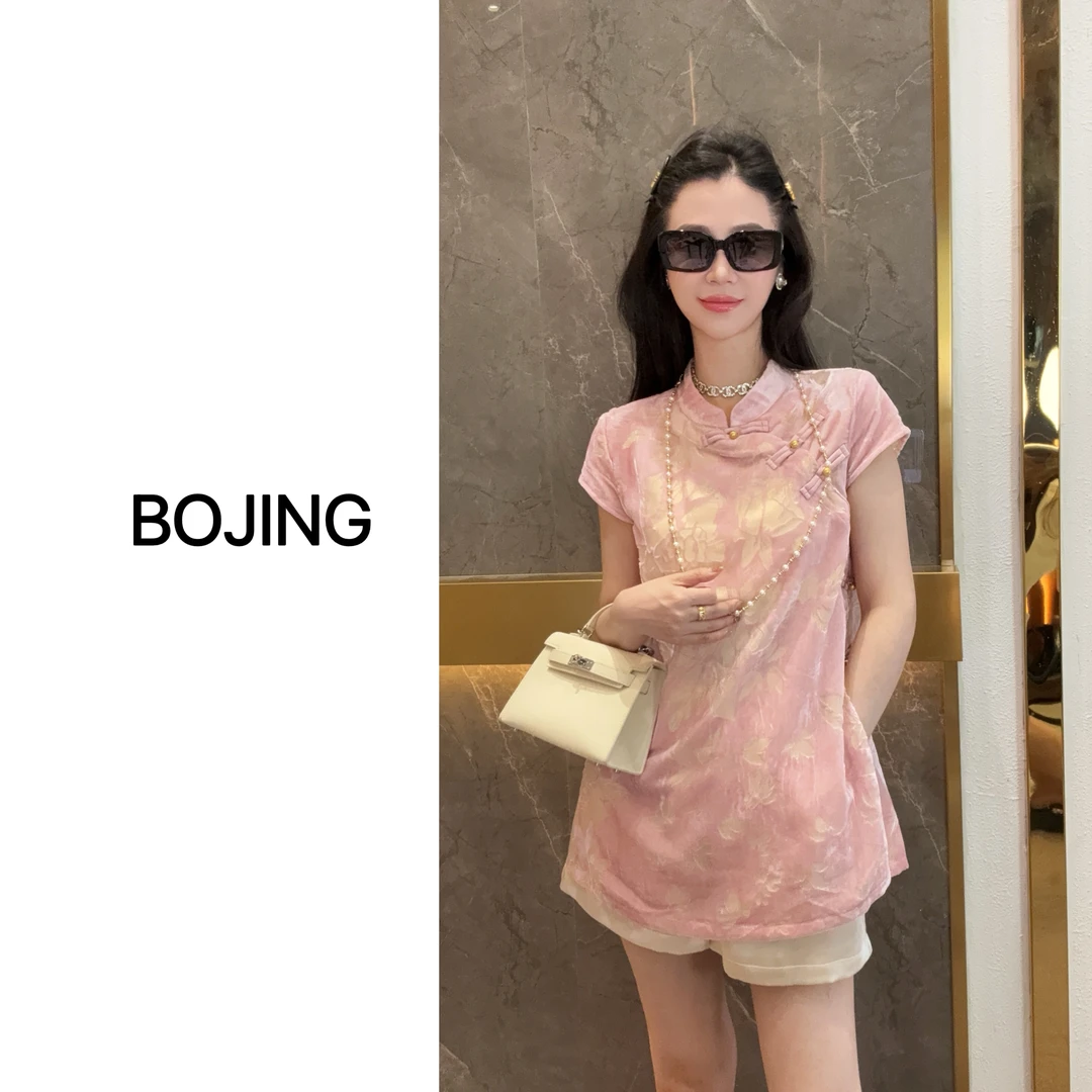 现货【金缕幽兰】新中式显瘦气质夏季复古中国风丝绒长款上衣