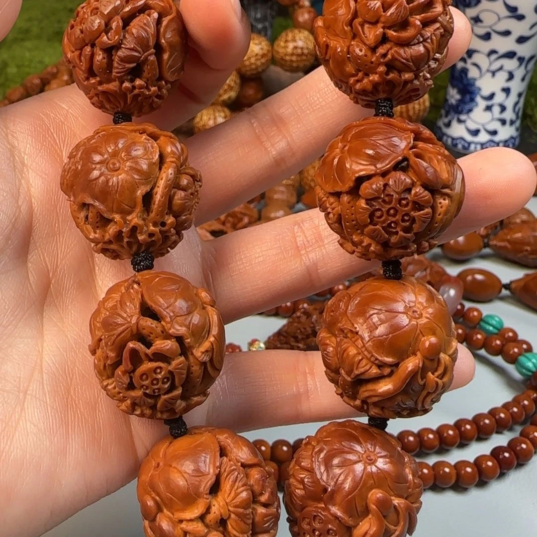 橄榄核手串/手链24镂空荷花无相佛手串