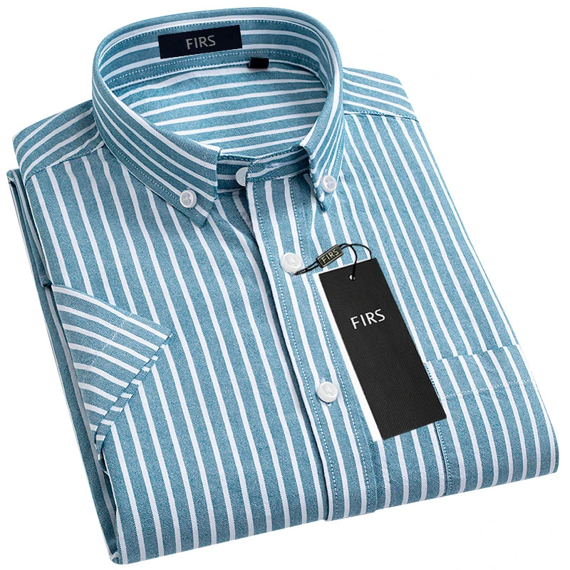 【长绒棉】杉杉男士夏季薄款短袖条纹衬衫免烫抗皱修休闲职业衬衣男