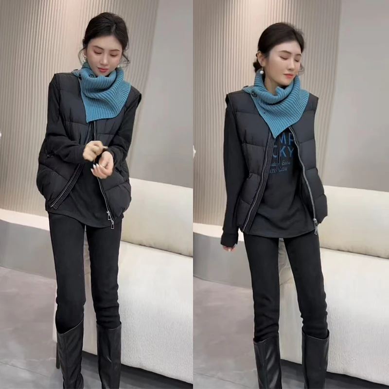 今年流行穿搭一整套2025年新款百搭长袖上衣马甲外套牛仔裤三件套