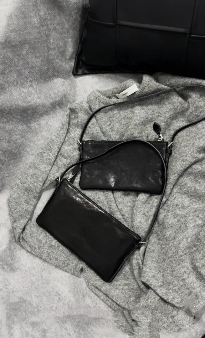 【独品定制】新品植鞣牛皮麻将包单肩腋下斜挎手机包黑色休闲百搭