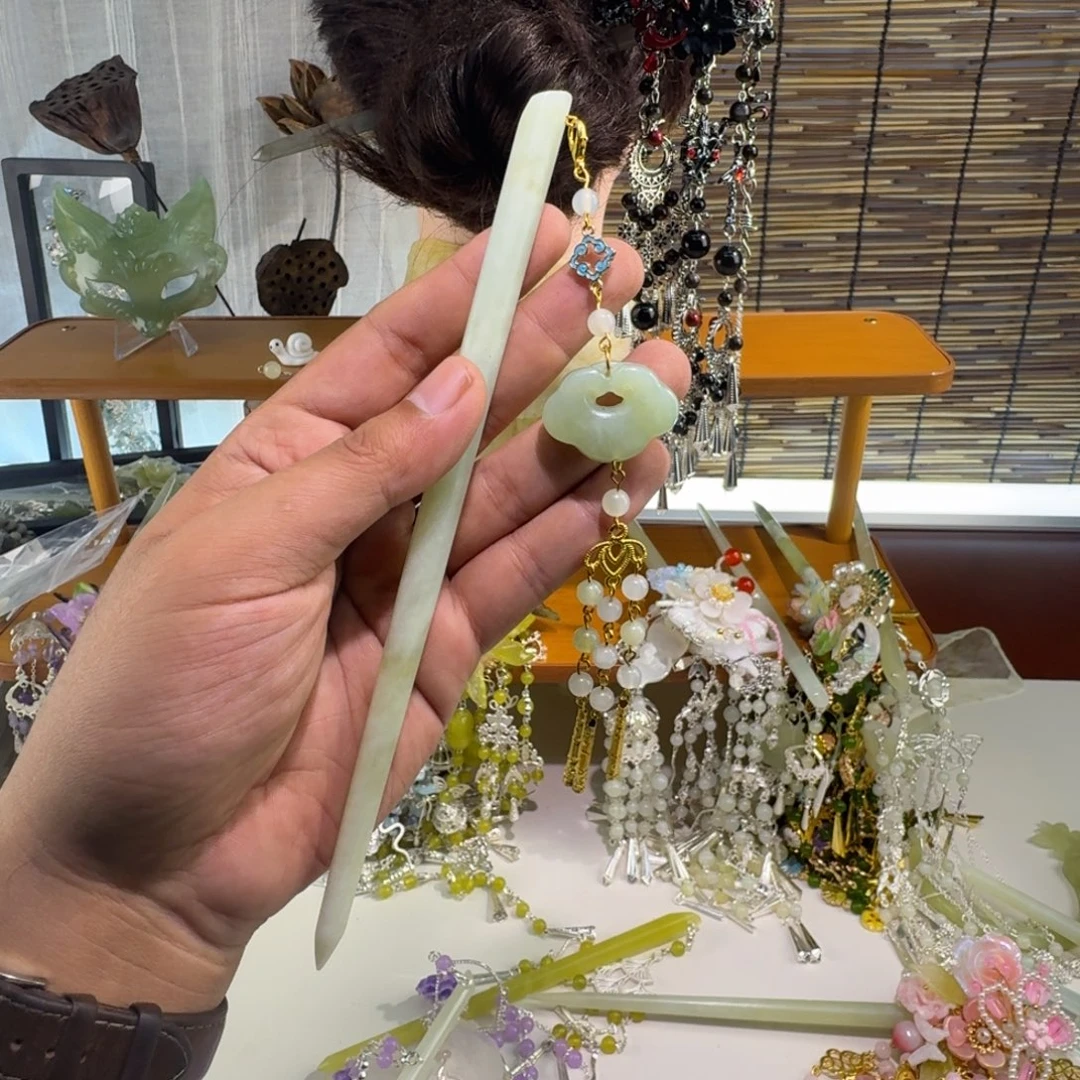 蛇纹石玉合金发饰