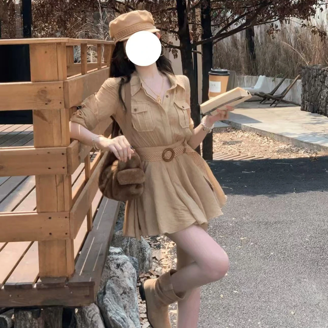 【高智巴恩风】衬衫裙连衣裙女早秋新款法式a字裙气质收腰长袖裙子