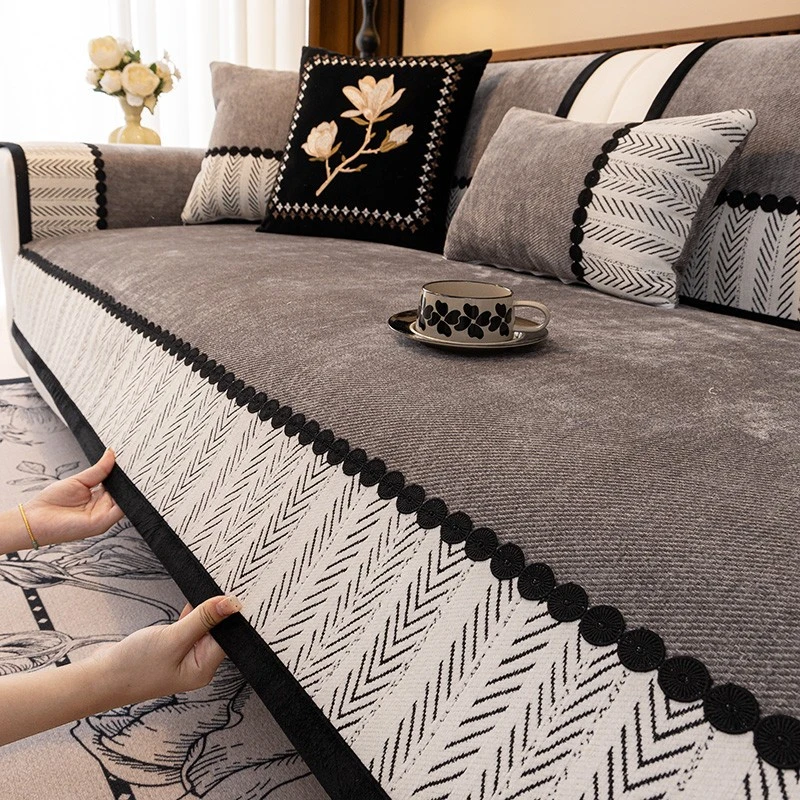 沙发垫2025四季新款高级感雪尼尔盖布巾皮沙发夏季固定防滑坐垫子