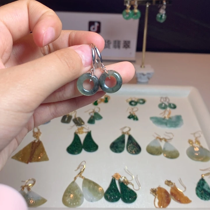 翡翠银S925镶嵌耳坠耳饰