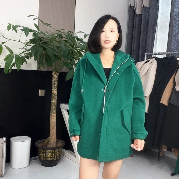 双面呢大衣帽子款M码