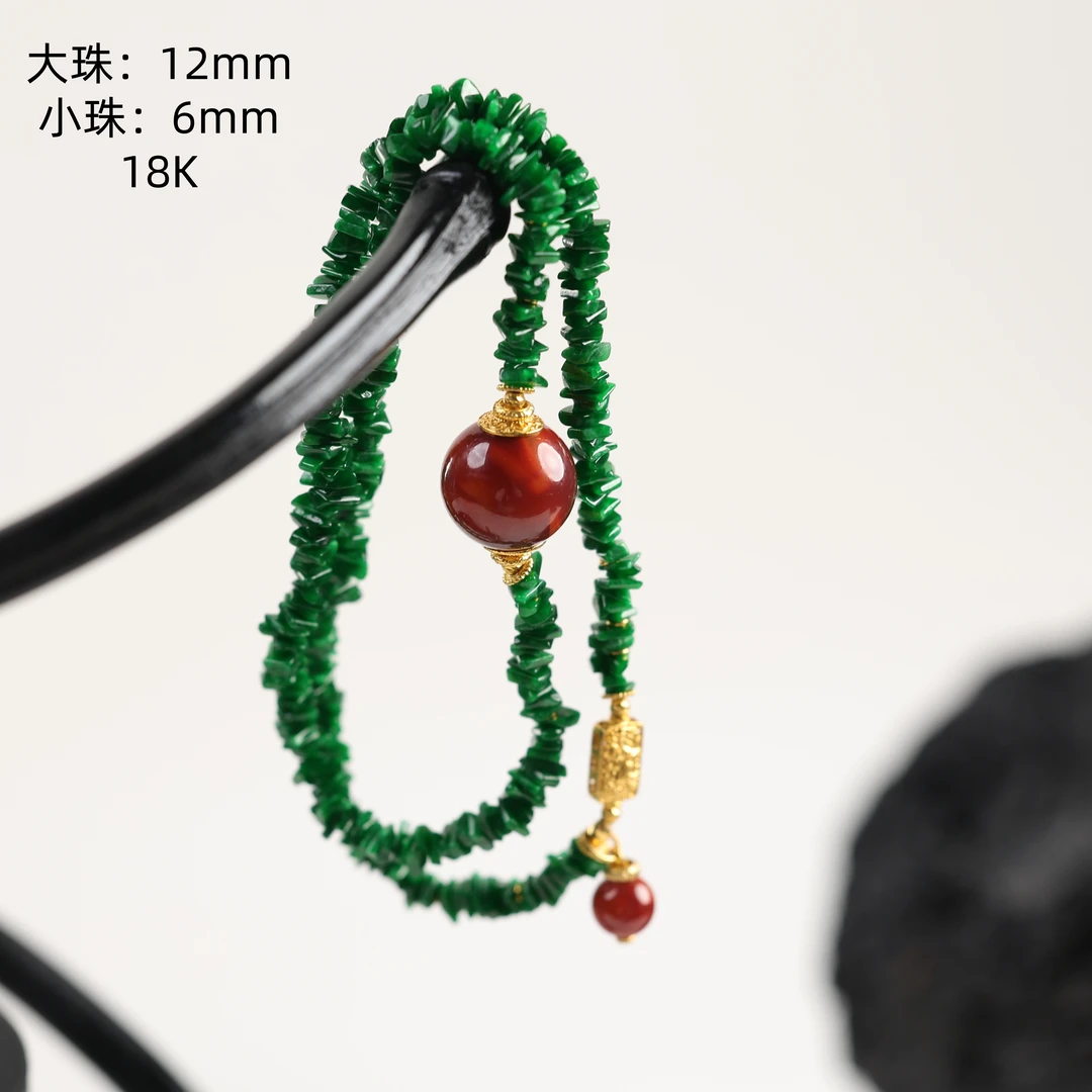 ”仲夏“严选精品天然原矿南红高色辣绿翡翠双圈手串（多样性发其一）