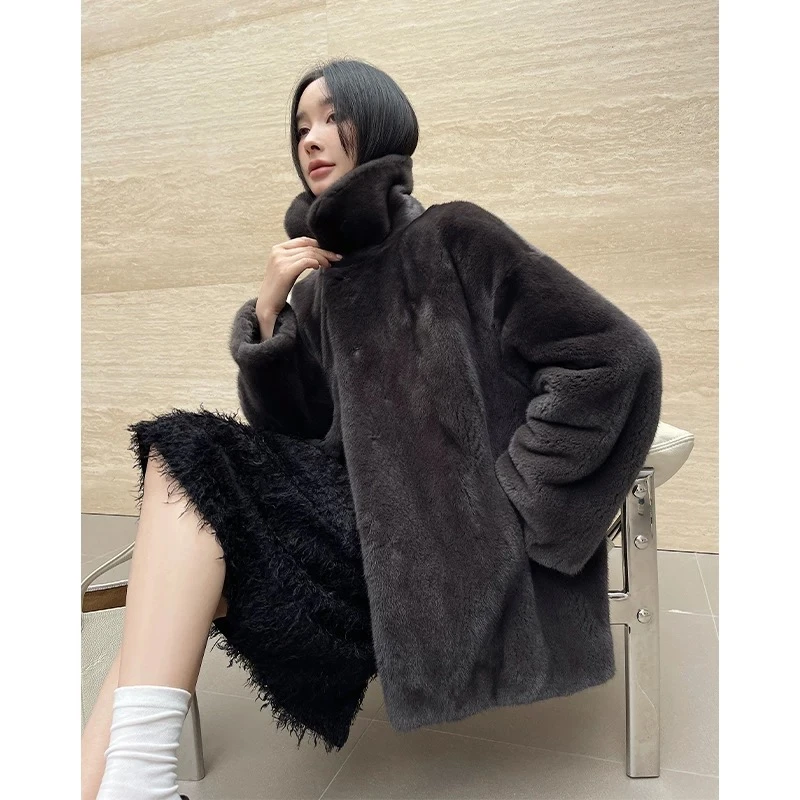 【千金少女】进口紫标天鹅绒貂皮大衣时尚款水貂毛皮草外套女海宁