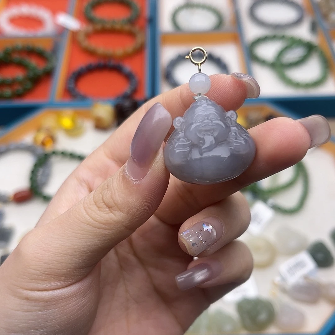 和田玉未镶嵌手链w48烟紫财神