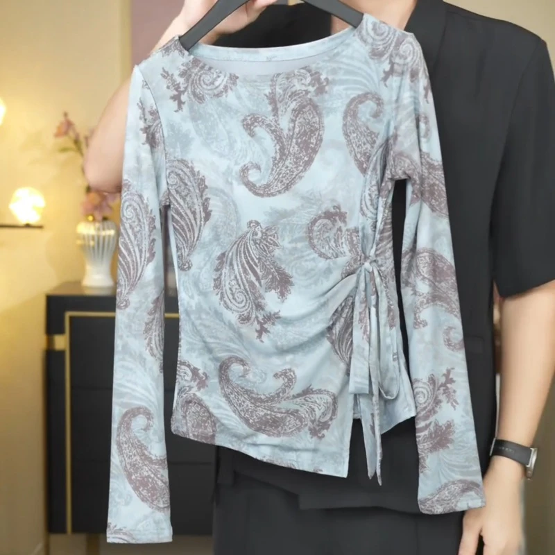 腰果花蝴蝶结绑带T恤女气质高级感打底衫LK2506881