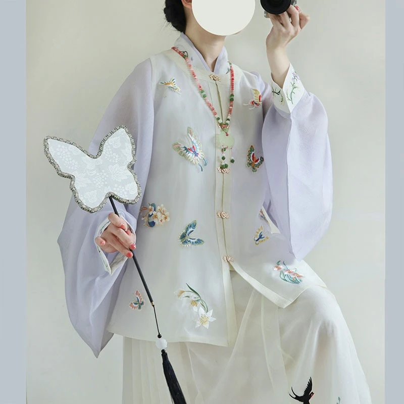 初末【蝴蝶比甲】明制真丝刺绣对襟破肩前后补比甲春秋汉服汉元素