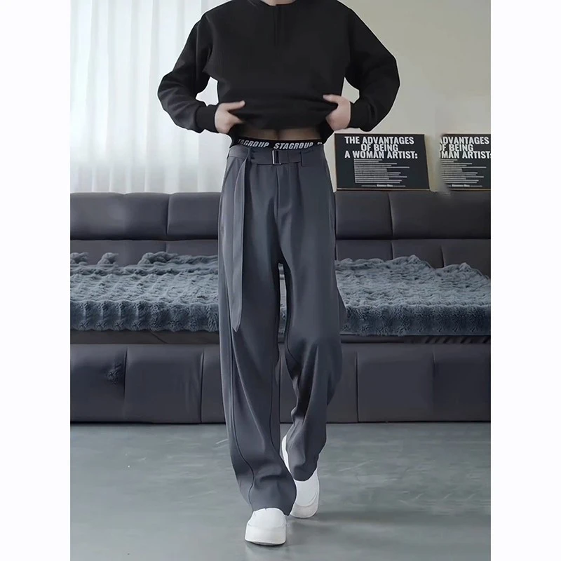 仓石一树休闲西裤垂坠感高级感个性腰带裤子男款春秋季直筒西装裤