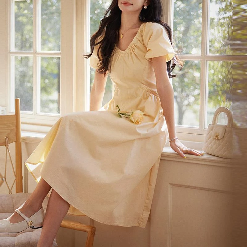 法芬图连衣裙子女士2025年夏季新款今年流行爆款收腰短袖气质a字