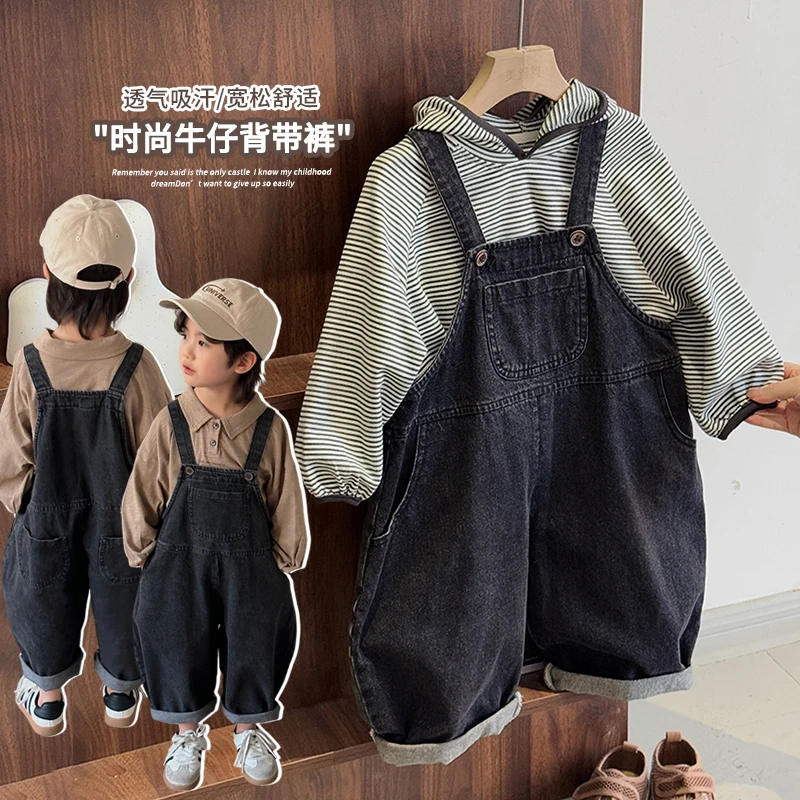 《春上新》25CL839韩系儿童简约牛仔背带裤男童女童连体裤