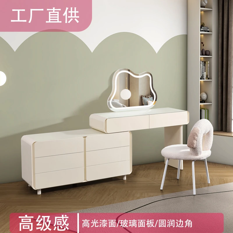 梳妆台主卧桌子白色收纳柜化妆台化妆桌家用简约北欧意式玻璃面