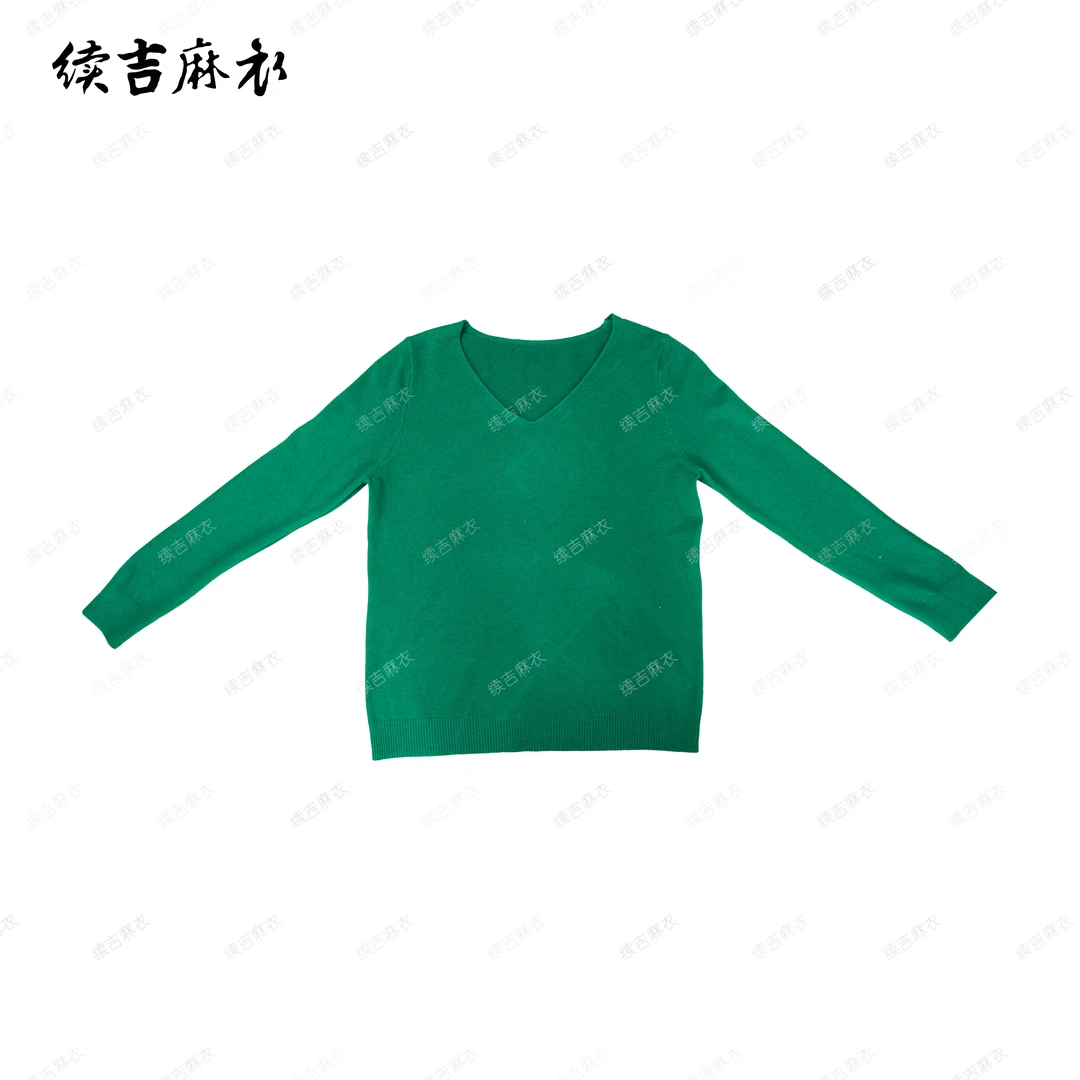 续吉麻衣春-25-138【七色彩云】长袖百搭V领套头纯色优雅针织衫