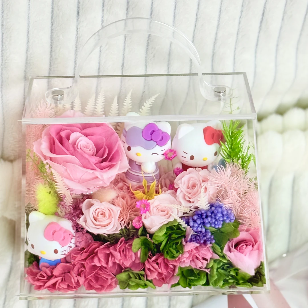《L B D R》春日系列Kitty秘密花园手提永生花礼盒生日礼物摆件