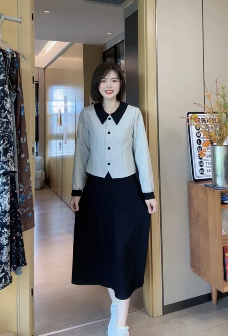 大H【赫本套装】千金风时尚套装洋气法式撞色娃娃领显瘦气质小香风