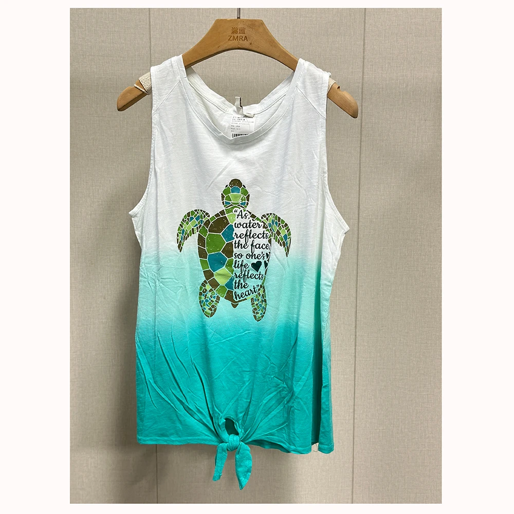 ZM420/ZM421夏季新款宽松印花不规则圆领无袖T恤女