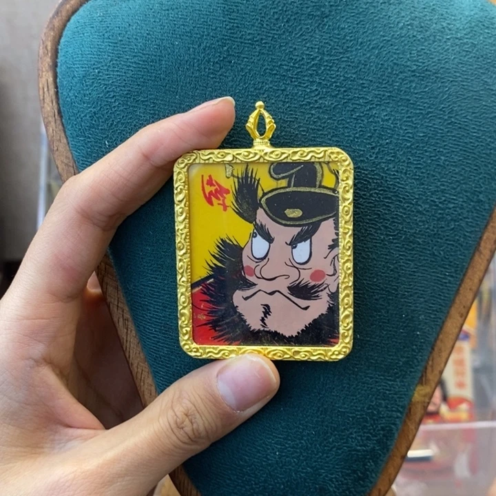 孤品朱砂奎爷头像锌合金项链4*5